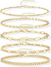 Gold Bracelets Set for Women Non Tarnish Trendy,14K Gold Plated Dainty Stackable