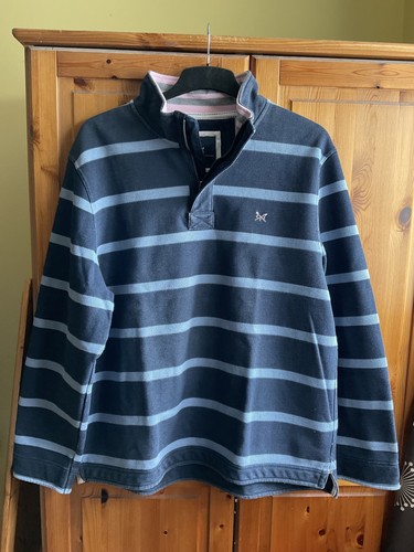 Crew Clothing Herren 1/4 Zip Pullover Pulli gestreift blau Größe XXL