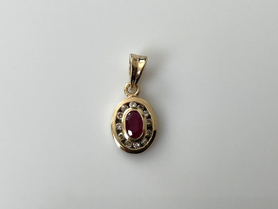 Ruby Pendant 9ct Gold Ruby & Diamond Cluster Pendant Gold Vintage Ruby ...