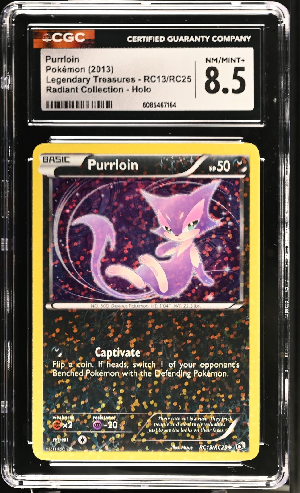 CGC 8.5 Purrloin Legendary Treasures RC13/RC25 Radiant Collection Holo Pokemon