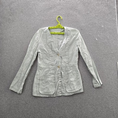 Max Studio Women Blouse M Light Green Linen Leon Max Button V-Neck Front USA