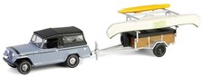 GREENLIGHT, JEEP Jeepster Commando SC-1 avec remorque et accessoires 1968 gri...