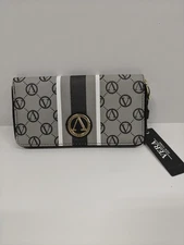 Vera New York Wallet Womens Black Gray Signature Zip Around Stripe VNWS22962