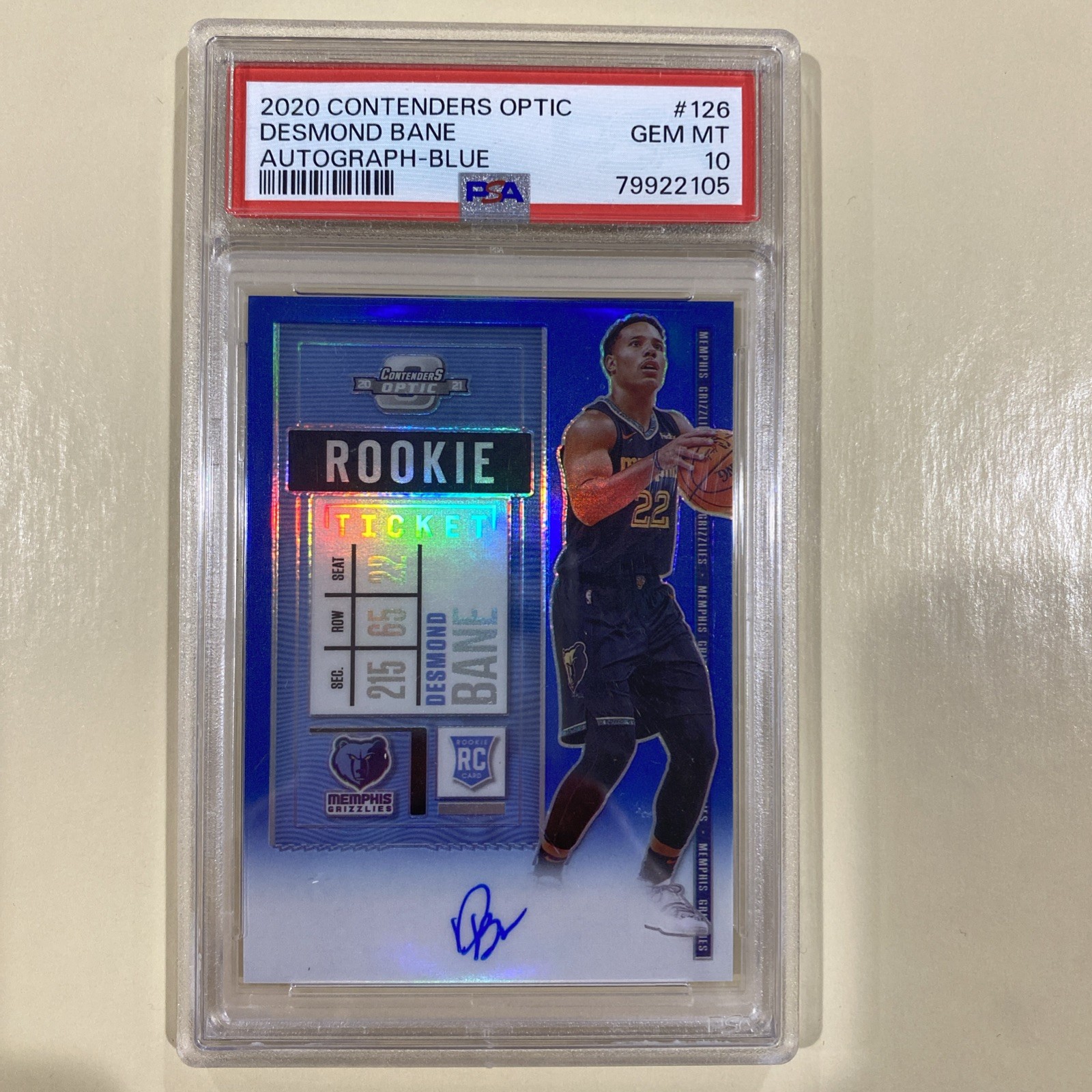 Desmond Bane 2020 Contenders Optic Rookie Ticket Blue Auto 26/99 RC #126 PSA 10
