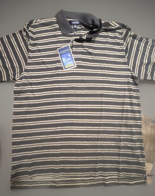 VTG Golf Polo Shirt Mens XL Striped Casual Activewear Consensus Black White EUC