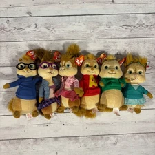 Ty Beanie Babies Alvin and the Chipmunks and Chipettes Plush Set of 6 with Tags