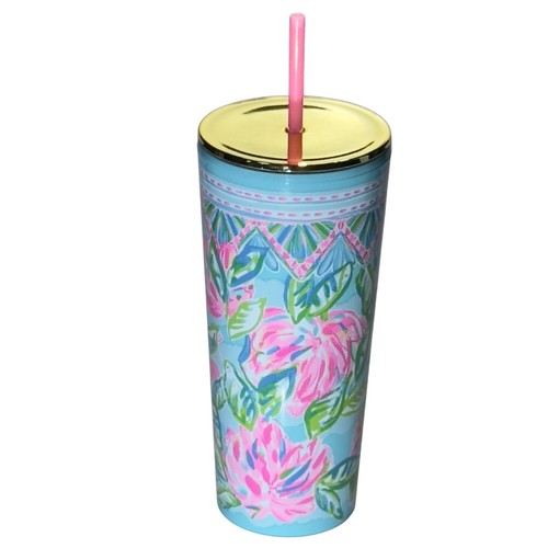 Lilly Pulitzer Insulated Tumbler With Straw 24 Oz Floral Design - Picture 2 of 11