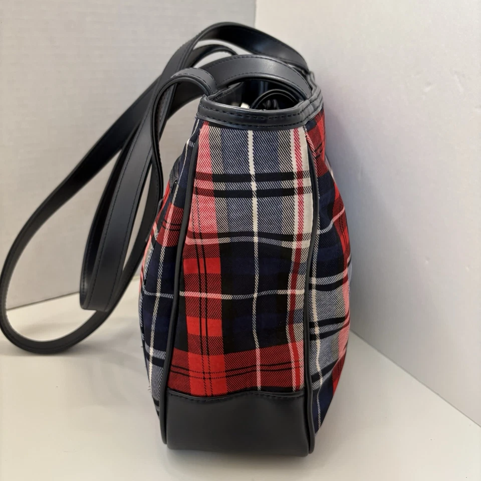 St. John’s Bay Plaid Shoulder Bag Tote w/ Matching Pouch Navy Red White - Image 3 of 4
