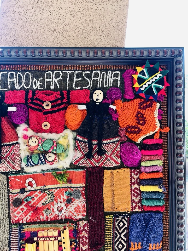 Tapiz Textil Lana Bordada Tradicional Andes Latinos Perú Chile 30x27 Foto 3 de 4