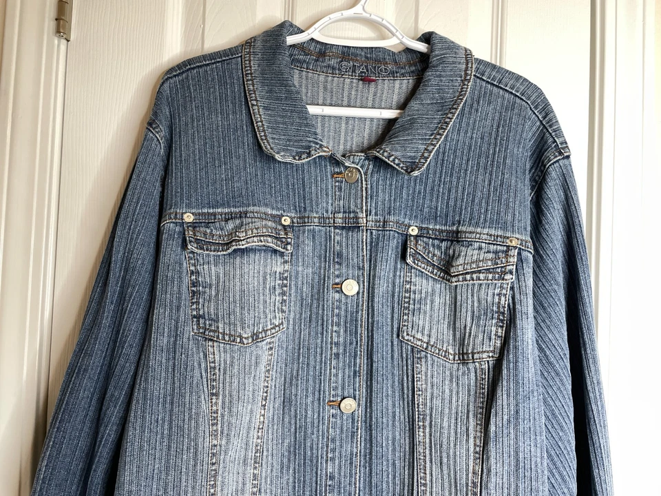 Vtg Gitano 80s Denim Jean Jacket Rare Plus Size 30W 90s Textured Stretch - Image 2 of 4