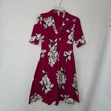 Maeve Anthropologie Dagmar Red Floral Cotton Shirt Dress Short Sleeve Pockets 2