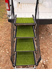 Portable Folding Metal Dog Stairs with grass turf and a net rail For S/M/L Dogs