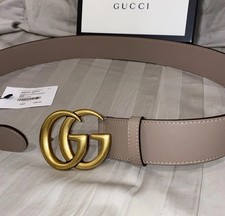 Authentic Gucci Marmont Taupe Dusty Pink GG Belt Gold Buckle, Women Size 2-4