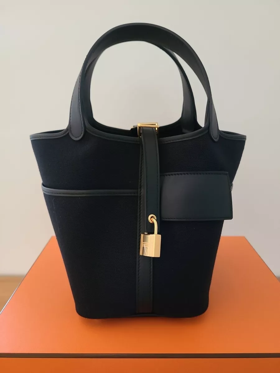 AUTH Hermes Picotin 18 Cargo Canvas Black Gold Hardware RARE LIMITED