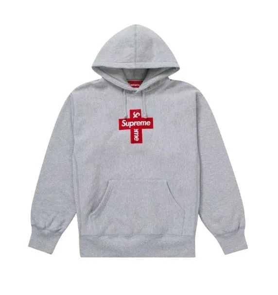 Sweat à capuche Supreme Cross Box Logo Gris bruyère   Medium   Neuf
