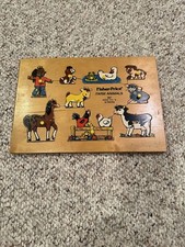 Vintage Fisher Price Farm Animals Wood Puzzle 1971-1979 11.5  x 8 Made in Holland