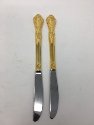 Farberware Regal Gold Electroplate 2 Solid Dinner Knives Knife Flatware