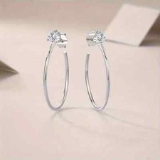 Round Cut 1.00Ct Simulated Diamond Women's Hoop Earring 14K White Gold Plated