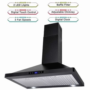 350CFM Wall Mount Range Hood 30inch Stainless Steel 3-Speed Kitchen Vented Black