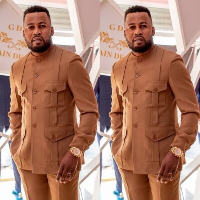 Hosting Men's Safari Formal Daily Outdoor 2Pcs Party Prom Evening Causal Suit