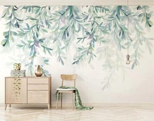 3D Watercolor Leaves Wallpaper Wall Mural Removable Self-adhesive Sticker1035