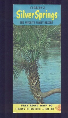 1954 Florida's SILVER SPRINGS Family Resort FREE Road Map To Attraction CLEAN