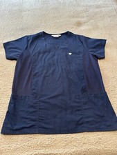 Superior Uniform Group Scrub Top Women  s M Navy Embroidered Heart Medical Nurse