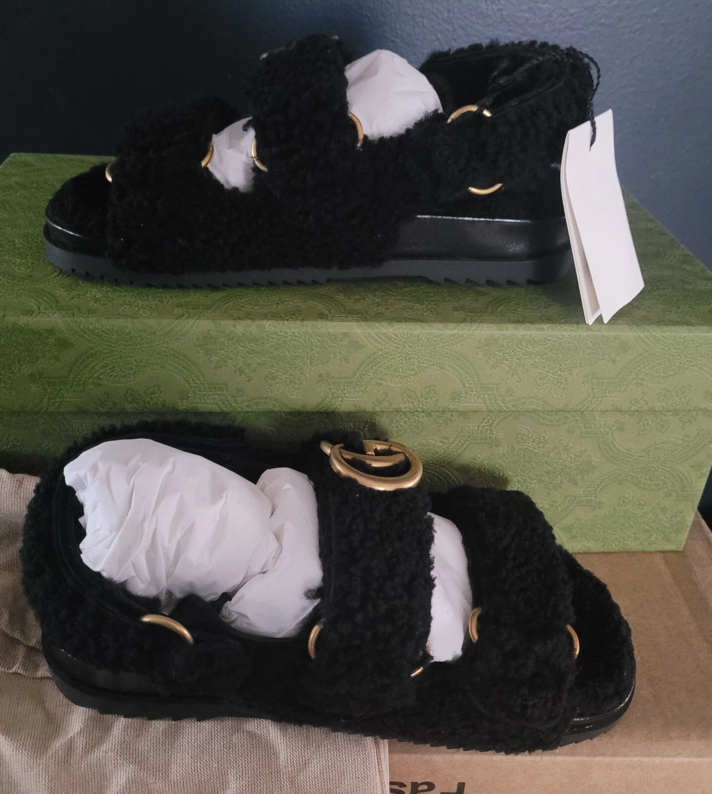 NOUVELLE SANDALE GUCCI GG MERINOS RICCIO FEMME GUCCI 37,5 (US 7 UK 4,5)
