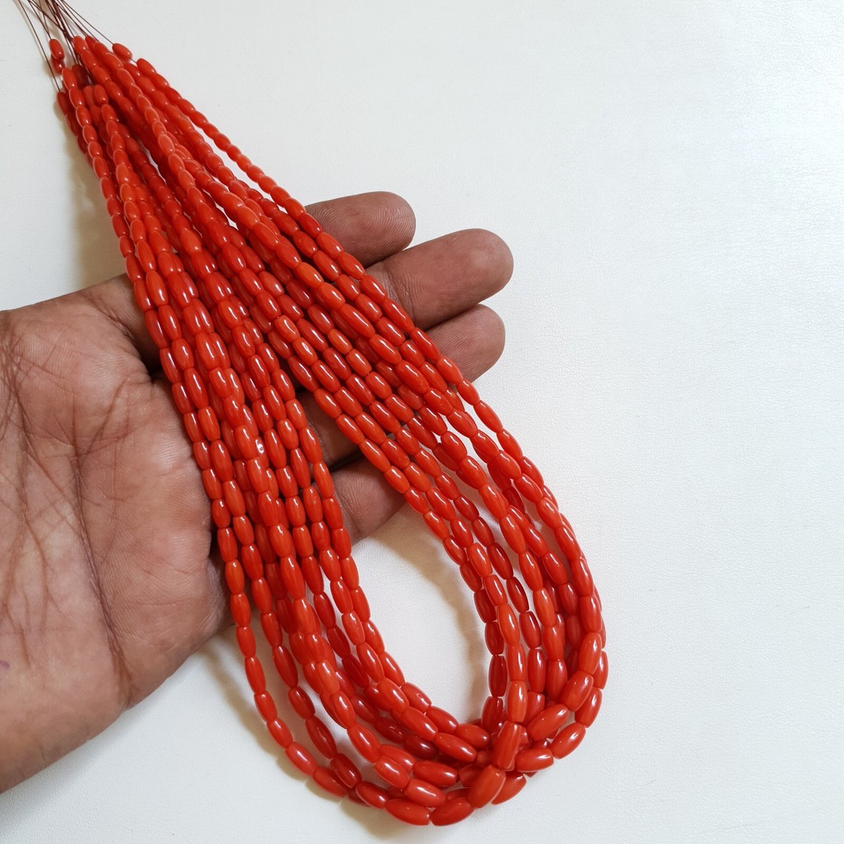 Perles De Corail Naturel Rouge D'Italie - Collier 10 Pouces - Taille 11x9mm à 6,5x6mm - Neuf Sans Emballage
