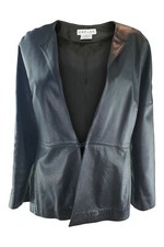 Jaeger Black Leather Single Breasted Minimalist Jacket (uk 12)