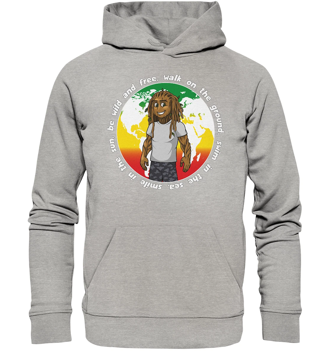 SACAI Felpa con cappuccio Rootsman Rasta Rastafari Reggae Pianeta Terra 100% cotone biologico