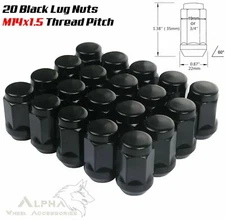20 Black Lug Nuts 14x1.5 For 2015 & Newer Ford Mustang GT Premium EcoBoost Cobra