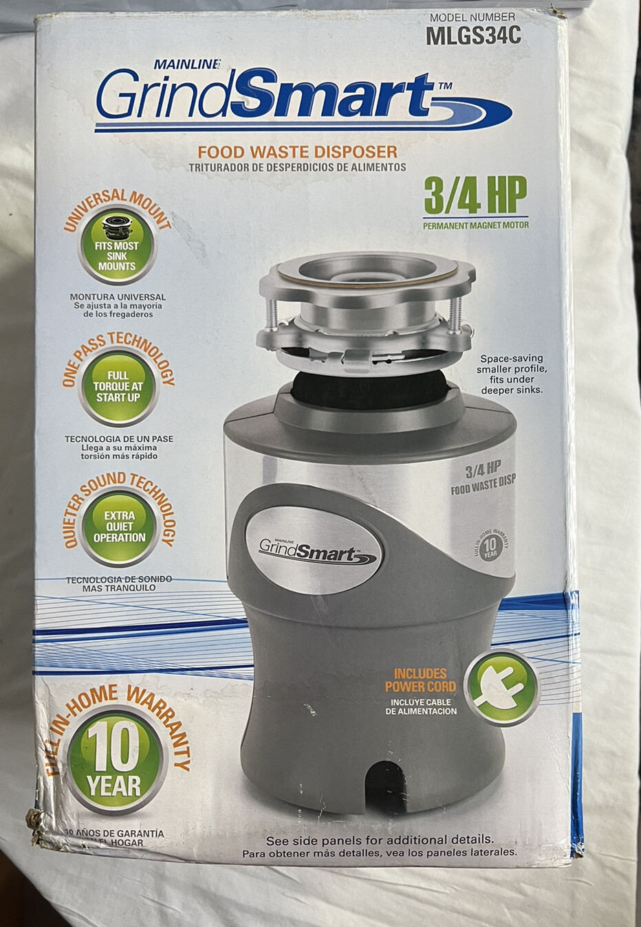 Mainline GrindSmart MLGS34C 3/4HP 2700RPM Garbage Disposal With Power