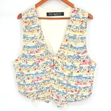 Vintage AJ Pintucked Front Multiple Pattern Vest Women's Size Large
