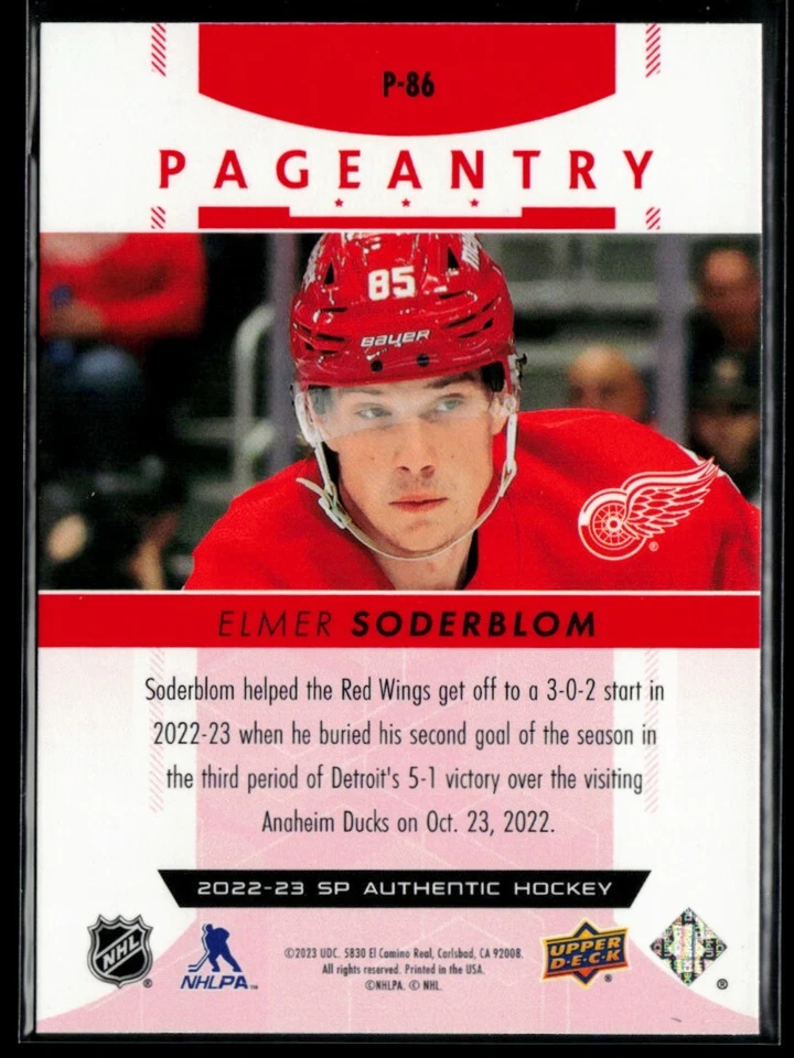 2022-23 SP Authentic Pageantry Red #P-86 Elmer Soderblom RC - Image 2 of 2
