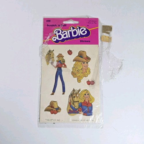 Barbie Apple Scratch N Sniff foglio adesivo 1983 Mattel Cowgirl cavallo vintage nuovo