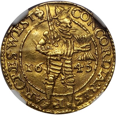 Scarce - 1645 Netherlands West Friesland Gold Ducat Coin NGC AU