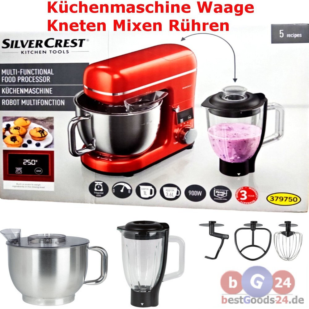 Küchenmaschine 900 W inkl. Waage Rühren Kneten Mixen Turbofunktion Rot Neu