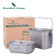 1.5L&600ml Camping Titanium Pot Cup Set Outdoor Cookware Ultralight Cooking Kit