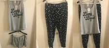 Lucky Brand Women's 3 pc pajama set pj shorts pants tank top stars blue gray