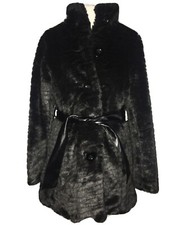 Jane Norman Faux Fur Coat With Belt Size 10 Black
