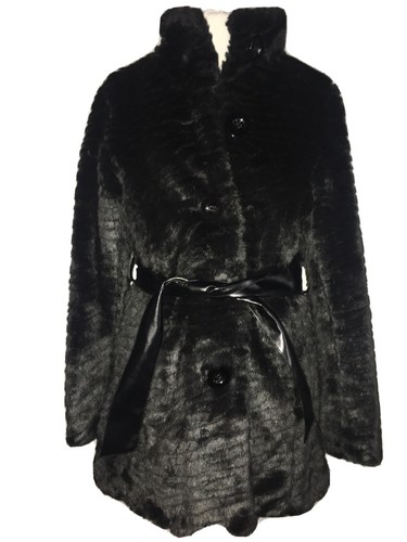 Jane Norman Faux Fur Coat With Belt Size 10 Black - 第 1/7 張圖片