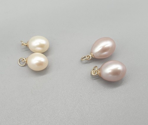 9ct Gold Cultured Pearl Hooplet 9K Freshwater Pearl Pendant Hoop Earrings Charms - Picture 5 of 11
