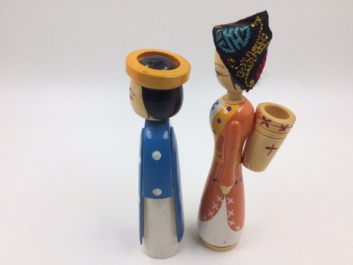 Japanese wood dolls figurines set of 2 man woman 6 inches - Picture 4 of 6