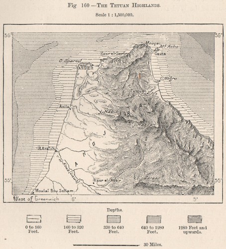 The Tetouan Highlands. Rif Mountains. Morocco 1885 old antique map plan chart