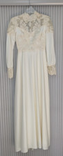 Vintage 1970s Wedding Dress with Train Ivory Victorian Boho Small Petite As Is