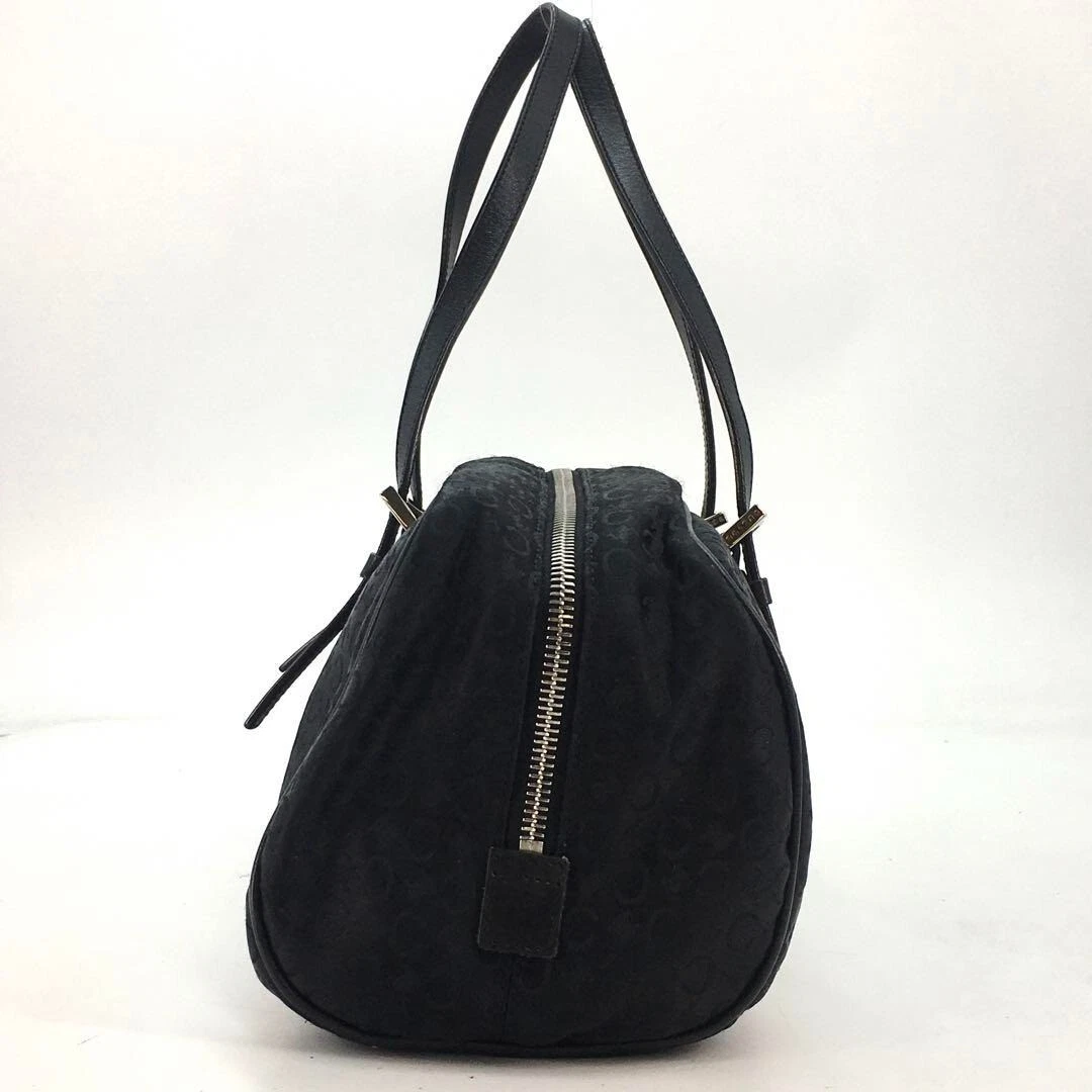 CELINE Boston borsa borsa a tracolla C macadam tela pelle nera USATA originale #S1984