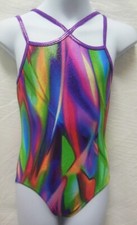 Double Strp Camisole leotard Dance Gym Acro Foiled Print girls szs FREEGIFT NWT