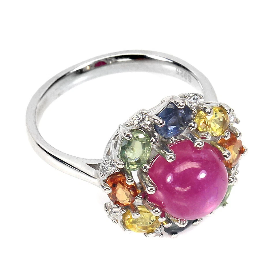 925 Sterling Silver Ring Round Ruby 8mm Sapphire Simulated Cz Gemstone Jewelry 7 - Image 3 of 4