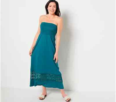 Belle Beach by Kim Gravel Smocked Cover-Up Maxi Dress-Blue-2X-NEW-A498315